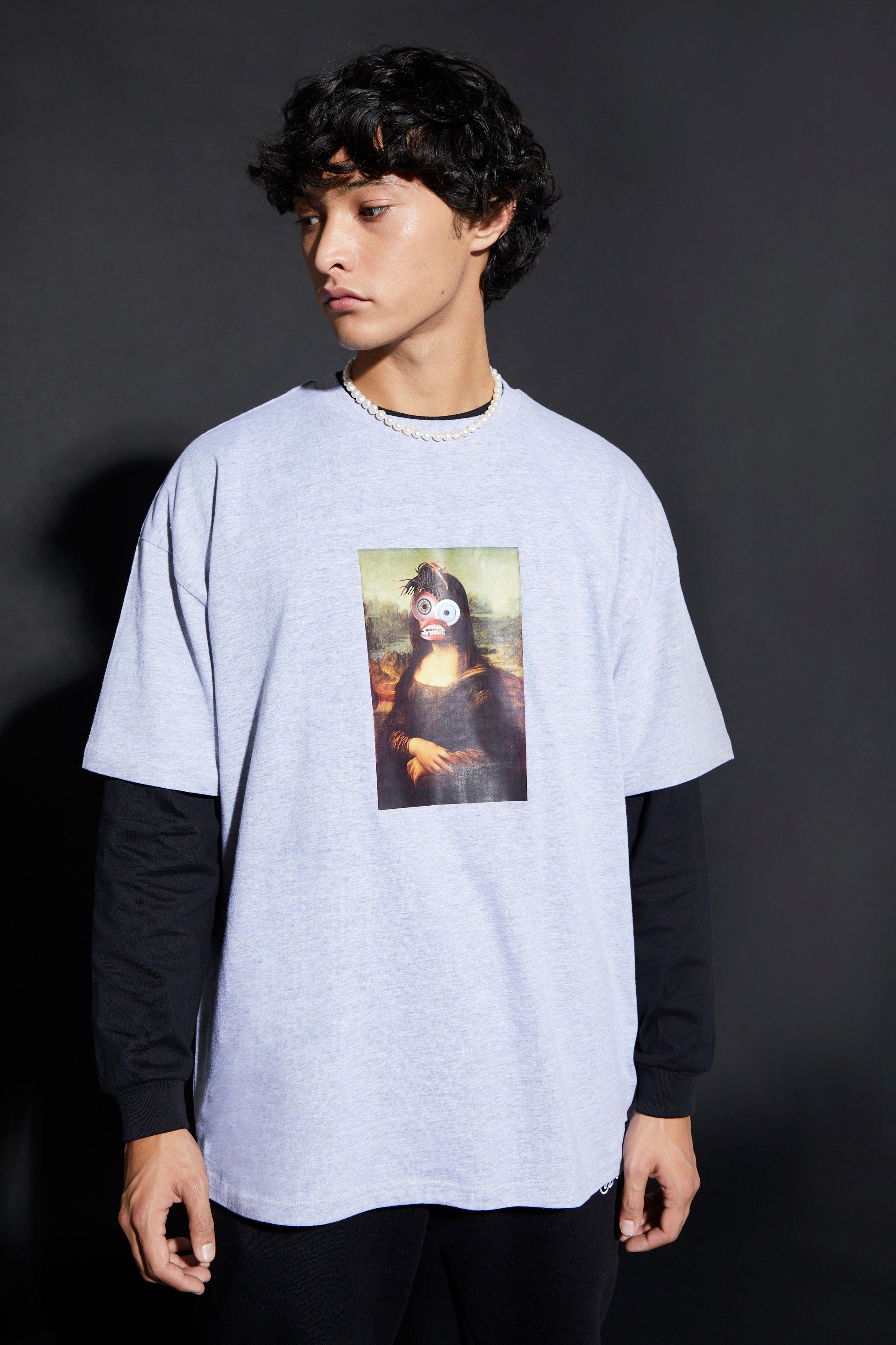 Oversized Mona Lisa Step Hem T-shirt | boohooMAN USA